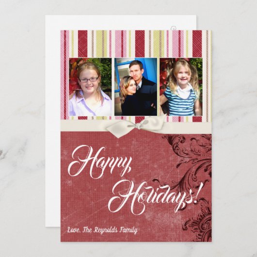 5x7 Noël XMAS Carte photo en tissu rayé vert XMAS (Devant / Derrière)