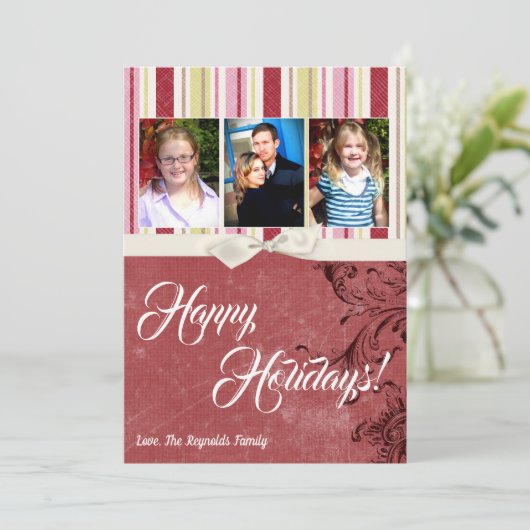 5x7 Noël XMAS Carte photo en tissu rayé vert XMAS (Debout devant)