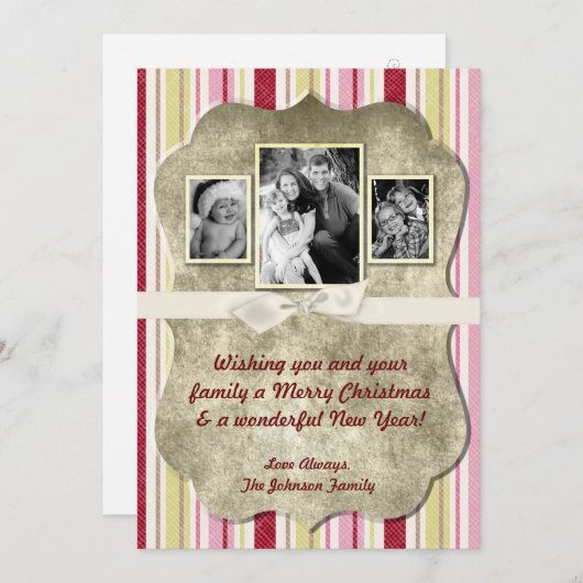 5x7 Noël XMAS Carte photo en tissu rayé vert XMAS (Devant / Derrière)