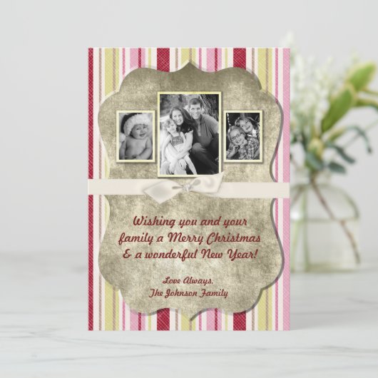 5x7 Noël XMAS Carte photo en tissu rayé vert XMAS (Debout devant)