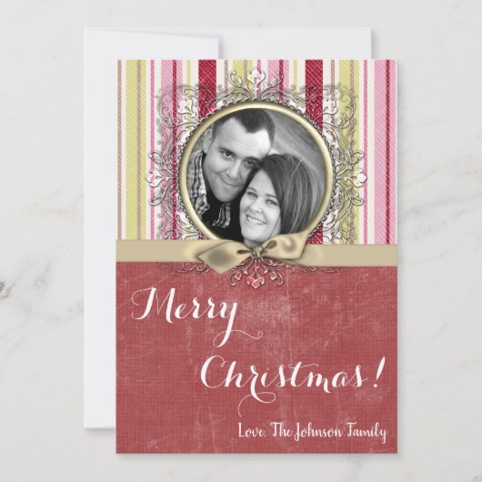 5x7 Noël XMAS Carte photo en tissu rayé vert XMAS (Devant)