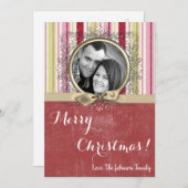 5x7 Noël XMAS Carte photo en tissu rayé vert XMAS (Devant / Derrière)