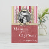 5x7 Noël XMAS Carte photo en tissu rayé vert XMAS (Debout devant)