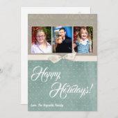 5x7 Noël XMAS Hiver bleu Damas Carte photo (Devant / Derrière)