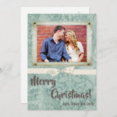 5x7 Noël XMAS Hiver bleu Damas Carte photo (Devant / Derrière)