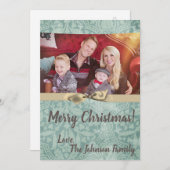 5x7 Noël XMAS Hiver bleu Damas Carte photo (Devant / Derrière)