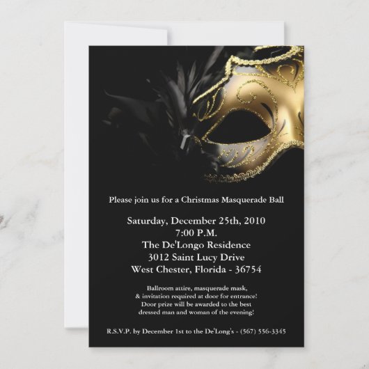 5x7 Noël XMAS Invitation Masquerade Ball Mask (Devant)