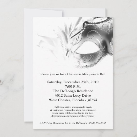 5x7 Noël XMAS Invitation Masquerade Ball Mask (Devant)