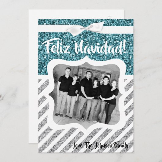 5x7 Noël XMAS Parties scintillant Bleue Carte phot (Devant / Derrière)