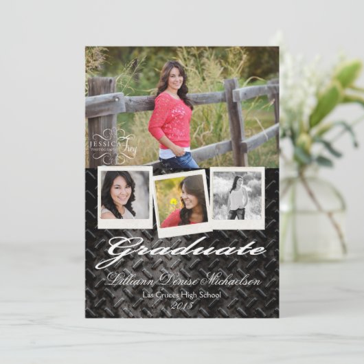 5x7 Noir Acier Métal Aluminium Faire-part supérieu (Debout devant)