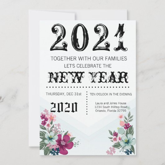 5x7 Nouvel An Invitation Fleurs tropicales sur (Devant)