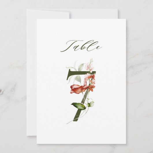 5x7 Numéro 7 Botanique Floral, Numéro de Table (Devant)