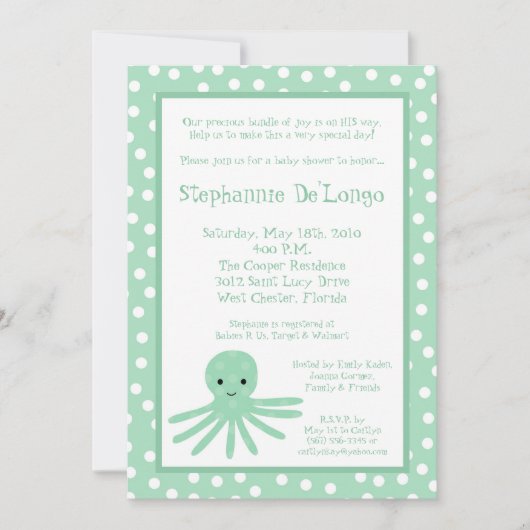 5x7 Ocean Sea Life Baby shower Octopus Invitation (Devant)
