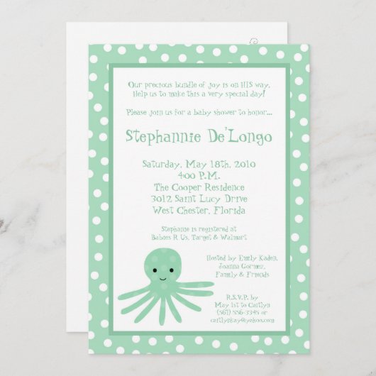5x7 Ocean Sea Life Baby shower Octopus Invitation (Devant / Derrière)