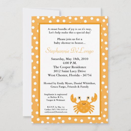 5x7 Ocean Sea Life Crab Baby shower Invitation (Devant)