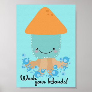 5x7 Ocean Squid Wash Uw handen in de wand Poster