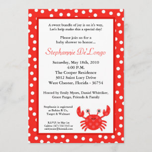 5x7 Ocean Zee Life Red Crab Baby shower Uitnodigin Kaart