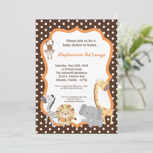 5x7 Oerwoud Adventure Animal Baby shower Invitatio Kaart (Staand voorkant)