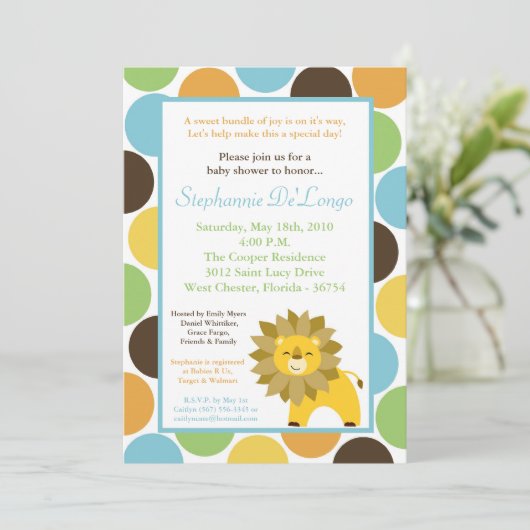 5x7 Oerwoud King Lion Safari Baby shower Uitnodigi Kaart (Staand voorkant)