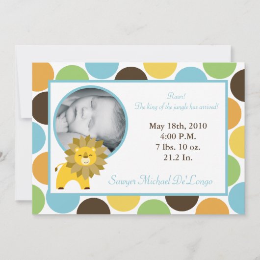 5x7 Oerwoud King Lion Zoo Foto geboorteaankondigin Aankondiging (Voorkant)