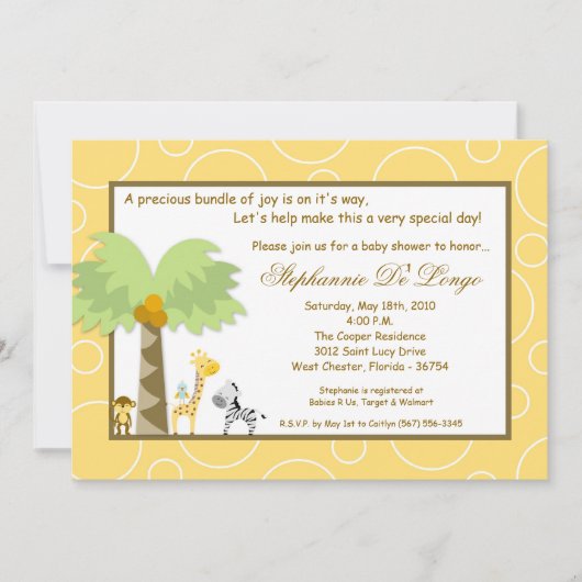 5x7 Oerwoud Safari Zoo Anima Baby shower Uitnodigi Kaart (Voorkant)