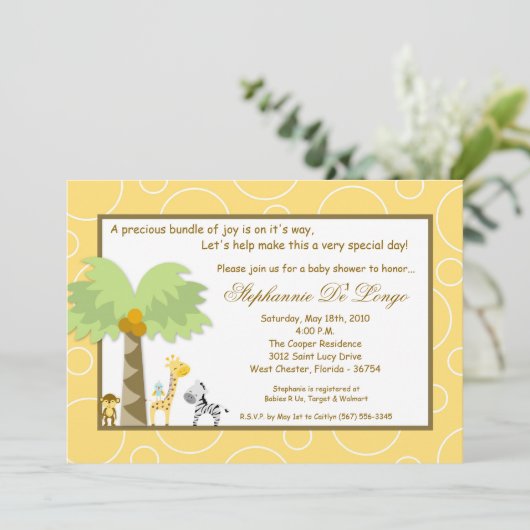 5x7 Oerwoud Safari Zoo Anima Baby shower Uitnodigi Kaart (Staand voorkant)