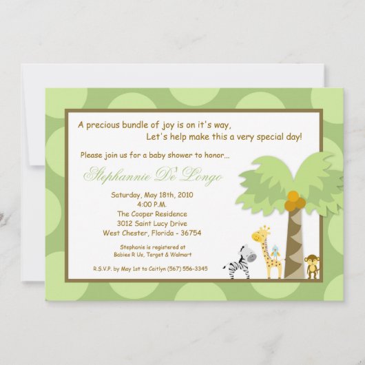 5x7 Oerwoud Safari Zoo Anima Baby shower Uitnodigi Kaart (Voorkant)