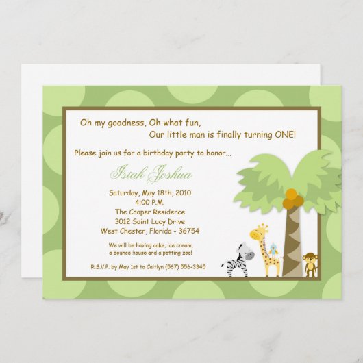 5x7 Oerwoud Safari Zoo Animal Birthday Uitnodiging (Voorkant / Achterkant)