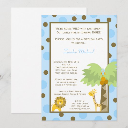 5x7 Oerwoud Safari Zoo Animal Verjaardag Uitnodigi Kaart (Voorkant / Achterkant)