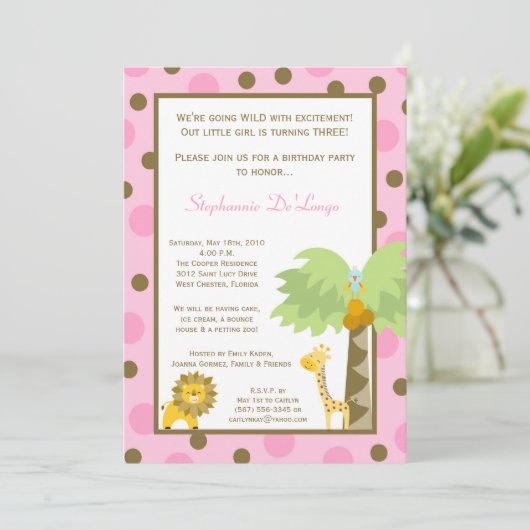 5x7 Oerwoud Safari Zoo Animal Verjaardag Uitnodigi Kaart (Staand voorkant)