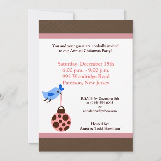 5x7 Oiseaux bleus / Ornements de Noël Invitation (Devant)