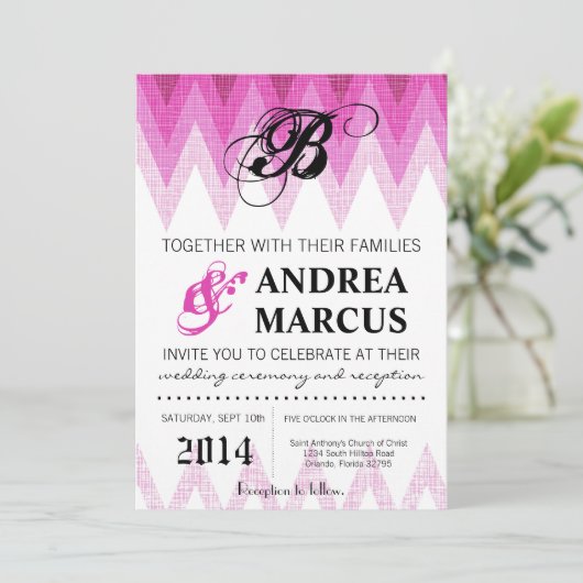 5x7 Ombre Chevron Faire-part de mariage rose (Debout devant)