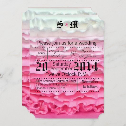 5x7 Ombre Faire-part de mariage de dégivrage rose (Devant / Derrière)