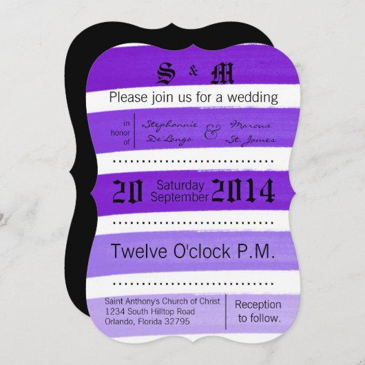 5x7 Ombre Stripe Purple Line Fa Faire-part de mari (Devant / Derrière)