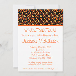 5x7 Orange Cheetah 16e anniversaire Invitation