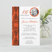 5x7 Orange Damask 16 Anniversaire Fête Invitation (Debout devant)