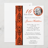 5x7 Orange Damask 16 Anniversaire Fête Invitation (Devant / Derrière)