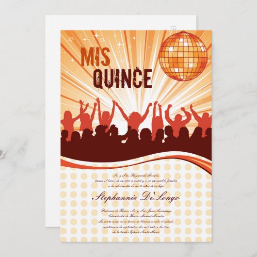 5x7 Orange Dance Party Quinceanera Invitation (Devant / Derrière)
