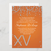 5x7 Orange Diamond Quinceanera Invitation Annivers (Devant / Derrière)