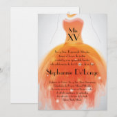 5x7 Orange Dress Quinceanera Invitation Anniversai (Devant / Derrière)