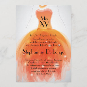 5x7 Orange Dress Quinceanera Invitation Anniversai