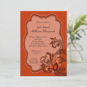 5x7 Orange Masquerade Halloween Costume Invitation (Debout devant)