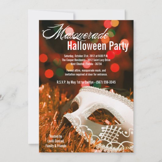 5x7 Orange Masquerade Halloween Costume Invitation (Devant)