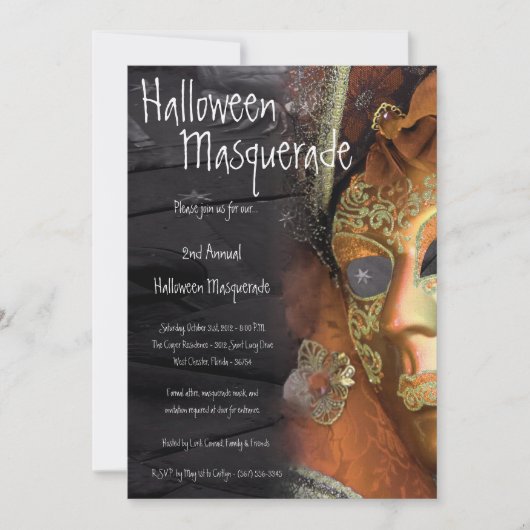 5x7 Orange Masquerade Invitation Costume Halloween (Devant)