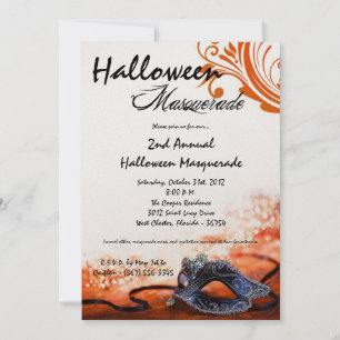 5x7 Orange Masquerade Invitation Costume Halloween