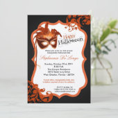 5x7 Orange Masquerade Masque Halloween Invitation (Debout devant)