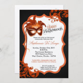 5x7 Orange Masquerade Masque Halloween Invitation (Devant / Derrière)