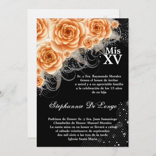 5x7 Orange Rose Quinceanera Invitation d'anniversa (Devant / Derrière)