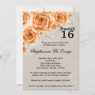 5x7 Orange Rose Sweet 16 Anniversaire Invitation