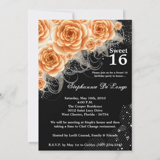 5x7 Orange Rose Sweet 16 Anniversaire Invitation (Devant)